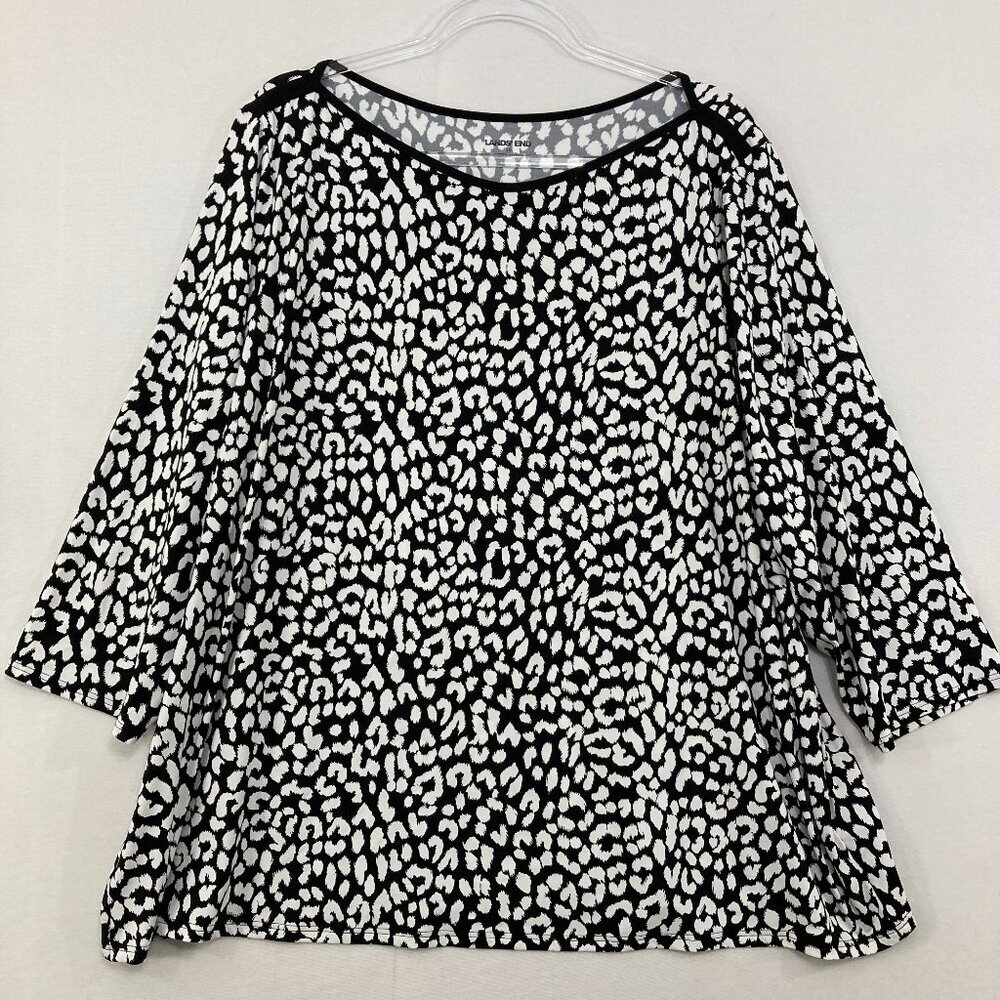 Lands' End size 3X Black White Leopard Stretch Sun Protection Long Sleeve Top